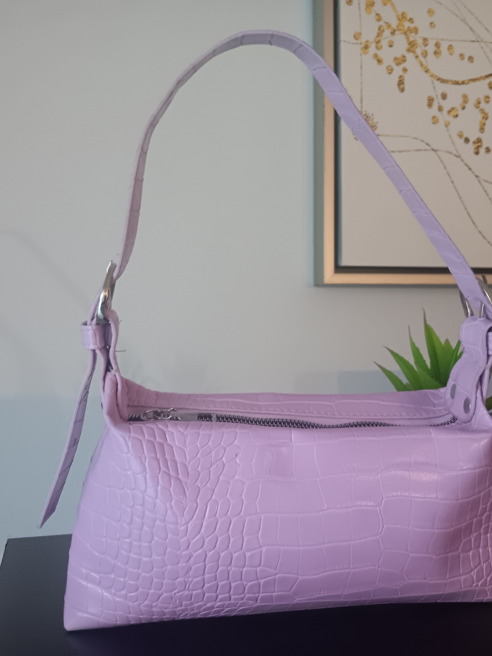 & Other Stories Lilac Croc-Embossed Shoulder Bag